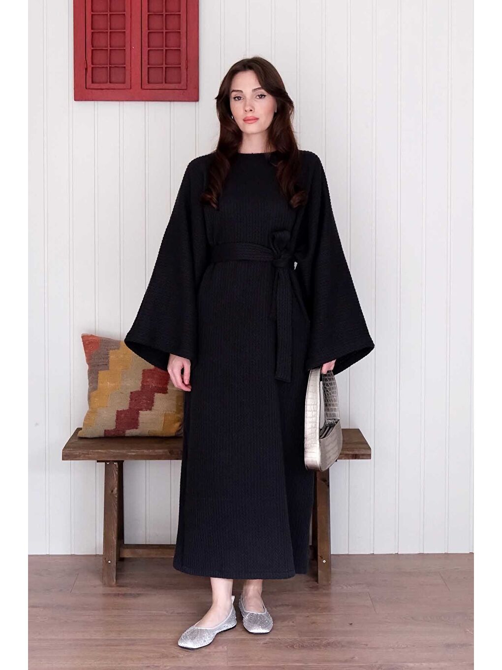 Siyah Triko Elbise-7