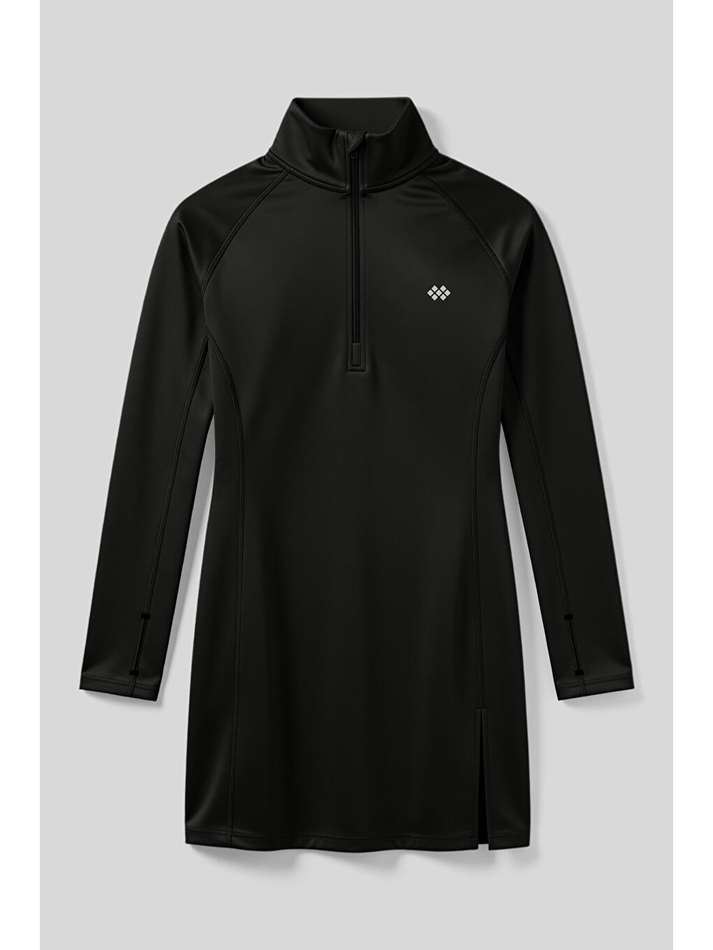 Siyah Yarım Fermuarlı Dik Yaka Standart Kalıp Kadın Sporcu Tunik - 97309