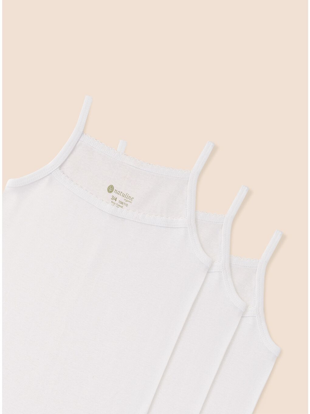 Beyaz Kız Çocuk Organik Pamuklu Ribana İp Askılı Atlet 3'lü Paket