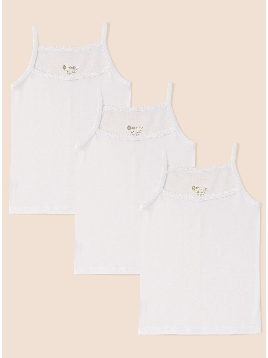 Beyaz Kız Çocuk Organik Pamuklu Ribana İp Askılı Atlet 3'lü Paket-1