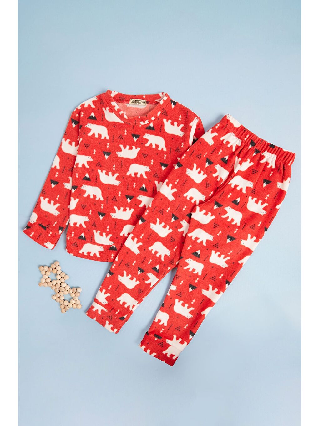 Kırmızı Ev Desenli Polar Unisex Çocuk Pijama Takımı-2