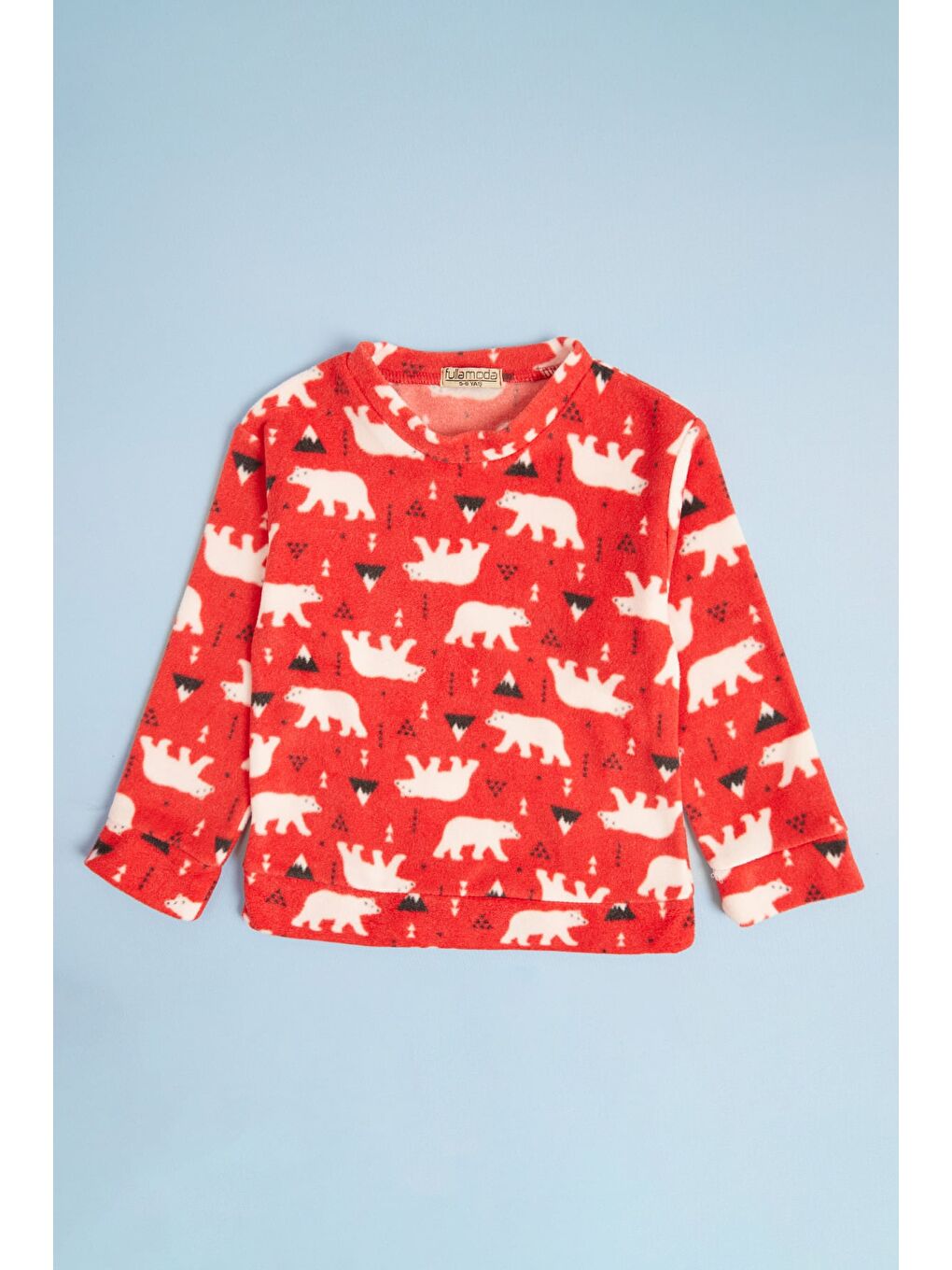 Kırmızı Ev Desenli Polar Unisex Çocuk Pijama Takımı-3