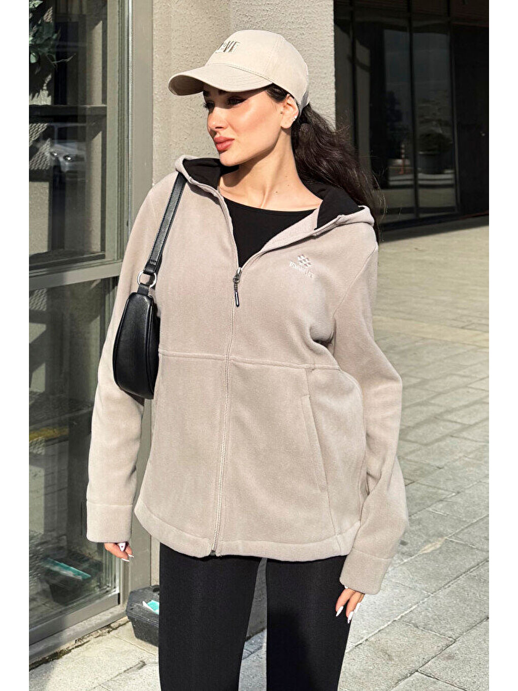 Rahat Form Kapüşonlu 2li Paket Siyah-Koyu Bej Kadın Polar Sweatshirt - 97233-1