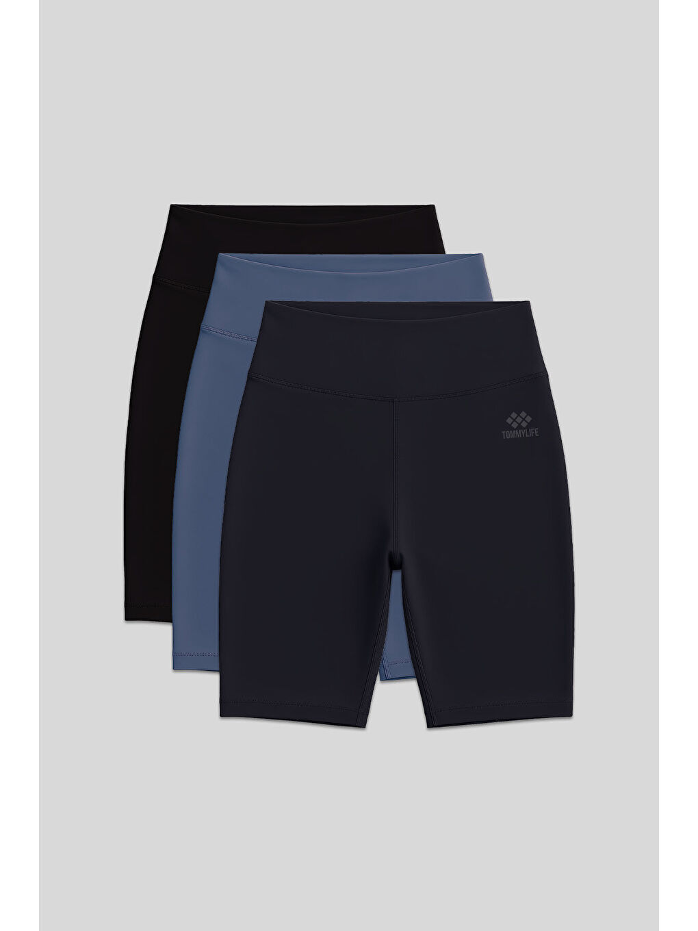 Slim Fit 3lü Paket Siyah-Antrasit-Petrol Kadın Kısa Biker Tayt - 91007