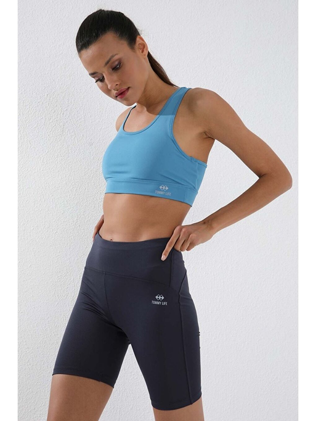 Slim Fit 3lü Paket Siyah-Antrasit-Petrol Kadın Kısa Biker Tayt - 91007-3