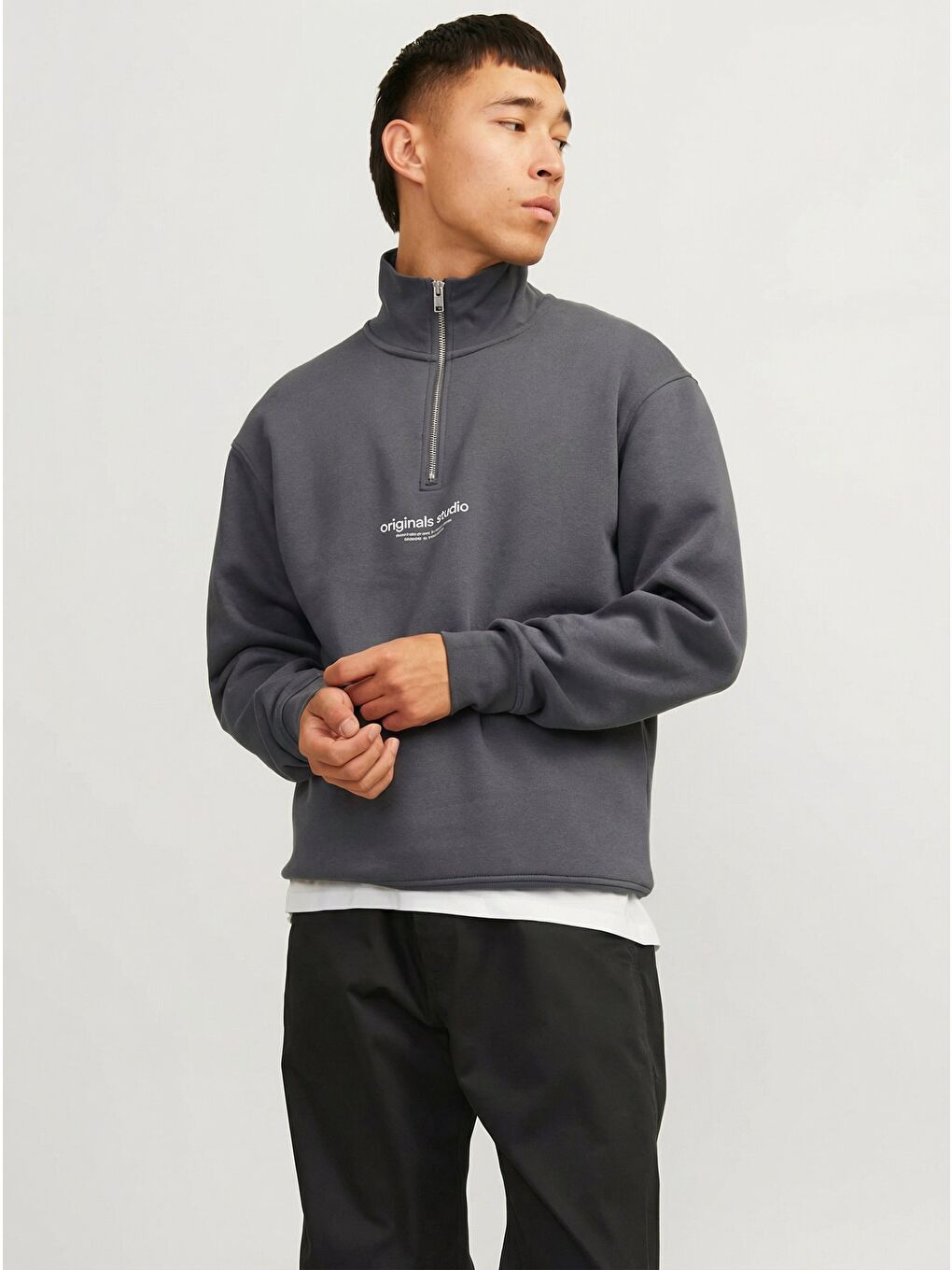 Vesterbro Quarter Zip Erkek Gri Dik Yaka Sweatshirt