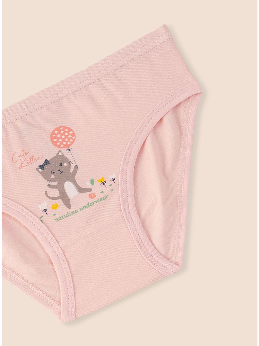 Pembe Kız Çocuk Organik Pamuklu Elastanlı Külot Cute Kitten 3 lü Paket-2