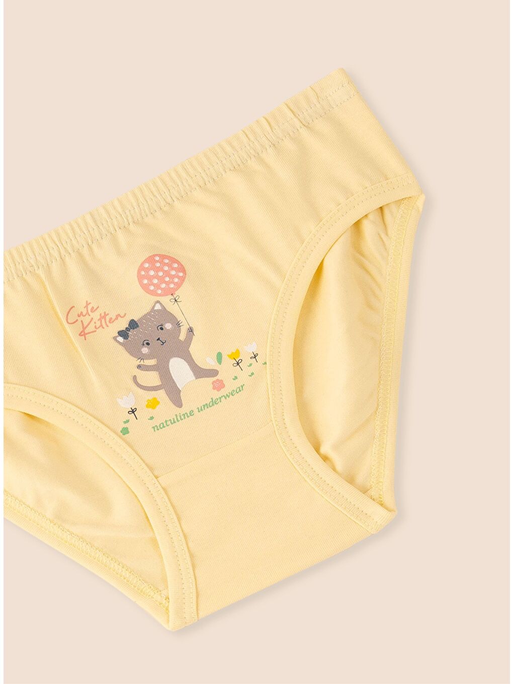 Pembe Kız Çocuk Organik Pamuklu Elastanlı Külot Cute Kitten 3 lü Paket-6