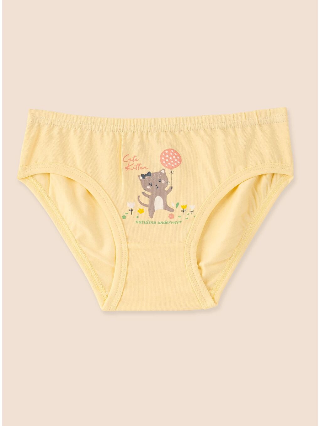 Pembe Kız Çocuk Organik Pamuklu Elastanlı Külot Cute Kitten 3 lü Paket-7