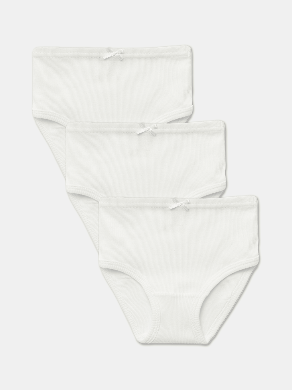 Beyaz Kız Çocuk Organik Pamuklu Ribana Kroşatalı Külot 3'lü Paket