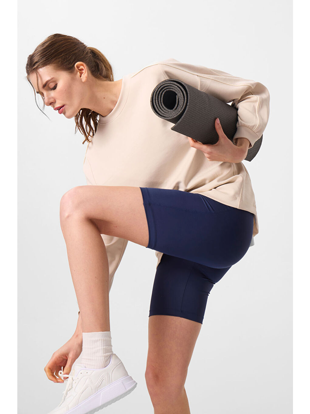 Slim Fit 3lü Paket Siyah-İndigo-Bordo Kadın Kısa Biker Tayt - 91007-1