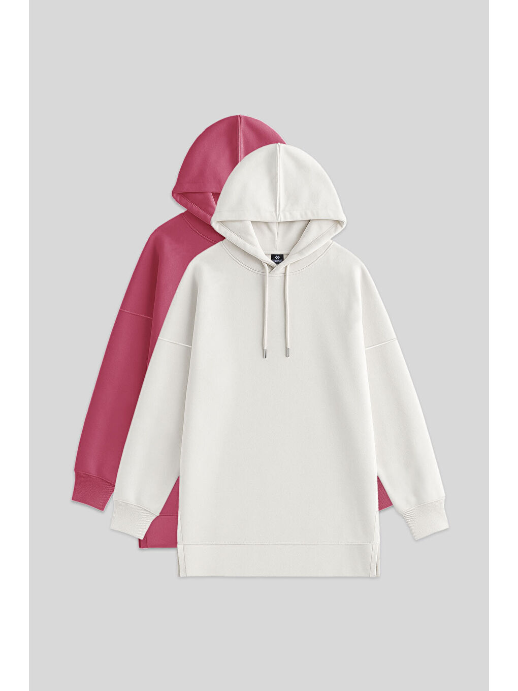 Oversize Kapüşonlu 2li Paket Ekru-Yaban Gülü Kadın Tunik Sweatshirt - 97242