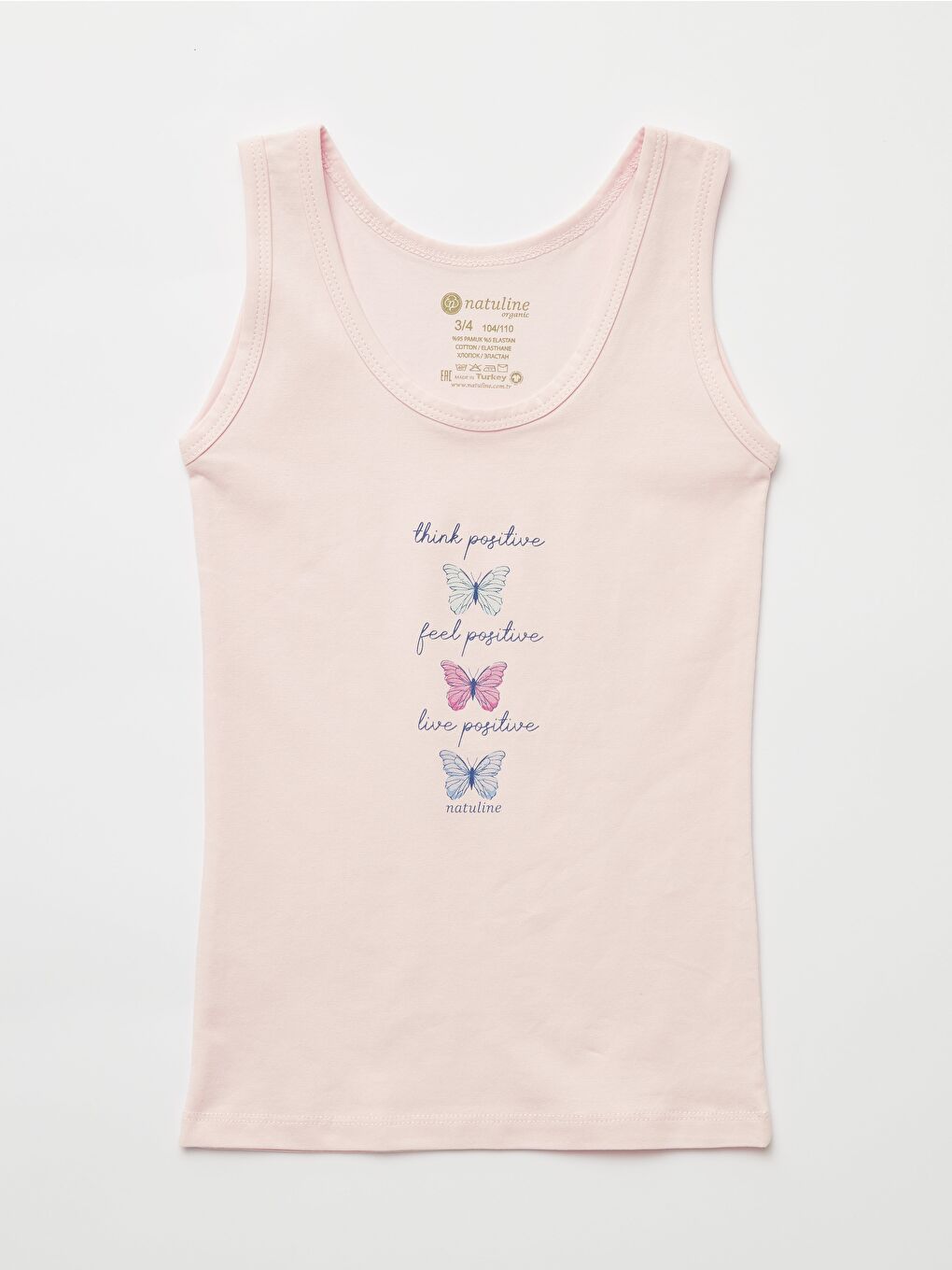 Pembe Kız Çocuk Organik Pamuklu Elastanlı Atlet Butterfly 2 li Paket-2