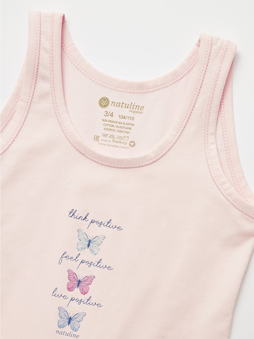 Pembe Kız Çocuk Organik Pamuklu Elastanlı Atlet Butterfly 2 li Paket-3