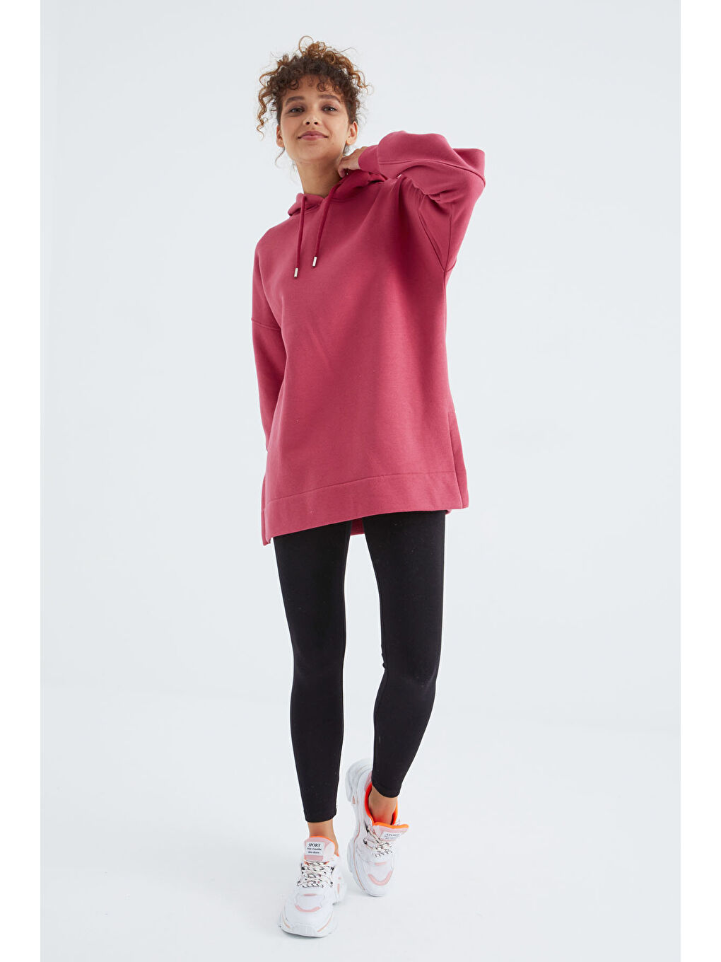 Oversize Kapüşonlu 2li Paket Ekru-Yaban Gülü Kadın Tunik Sweatshirt - 97242-1