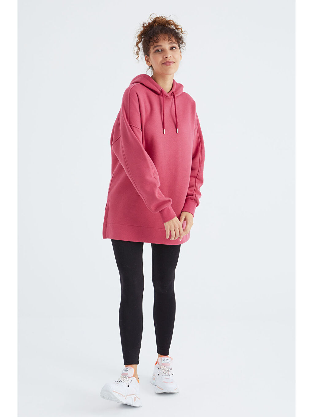 Oversize Kapüşonlu 2li Paket Ekru-Yaban Gülü Kadın Tunik Sweatshirt - 97242-3