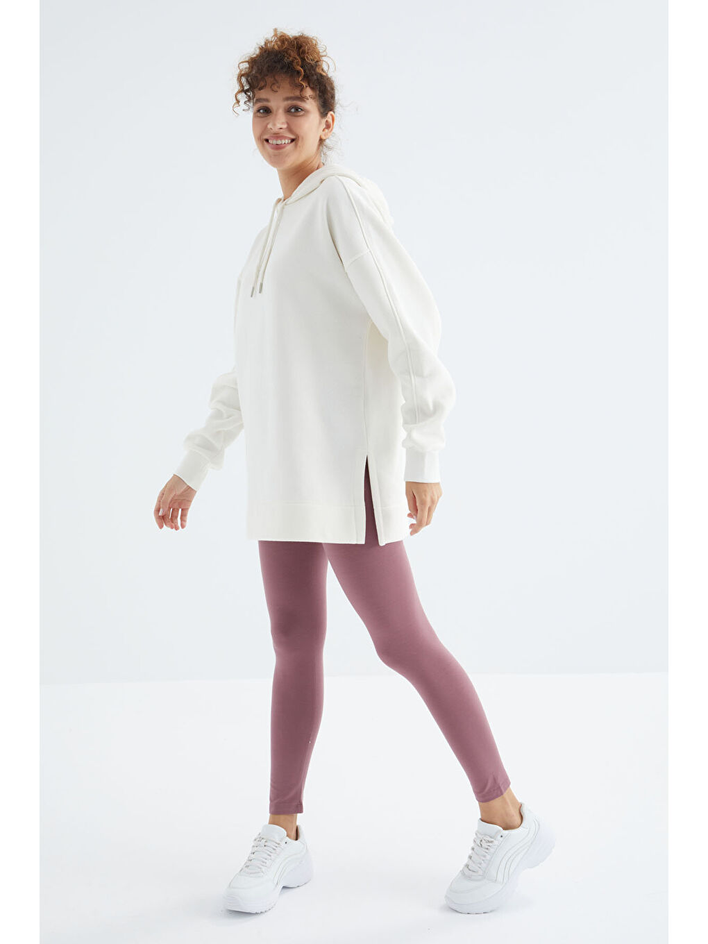 Oversize Kapüşonlu 2li Paket Ekru-Yaban Gülü Kadın Tunik Sweatshirt - 97242-4