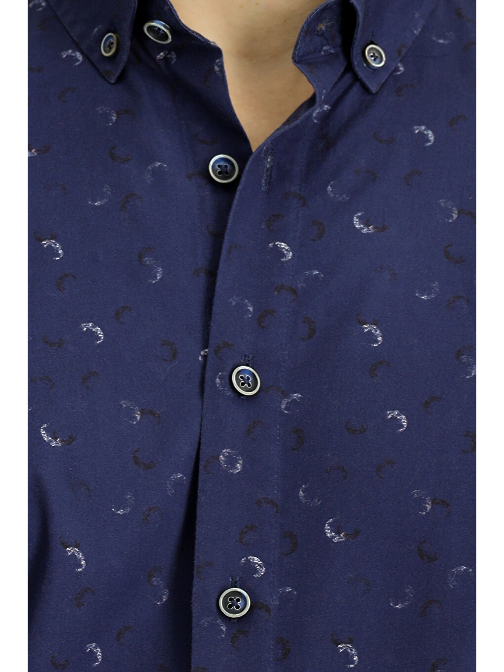 Lacivert Uzun Kol Regular Fit Baskılı Spor Pamuk Düğmeli Yaka %100 Pamuk Gömlek-5