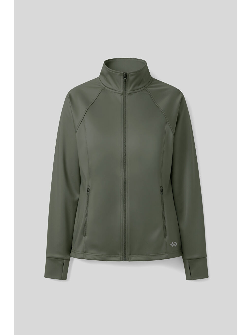 Haki Fermuarlı Dik Yaka Basic Rahat Form Kadın Koşu Ceketi - 97310