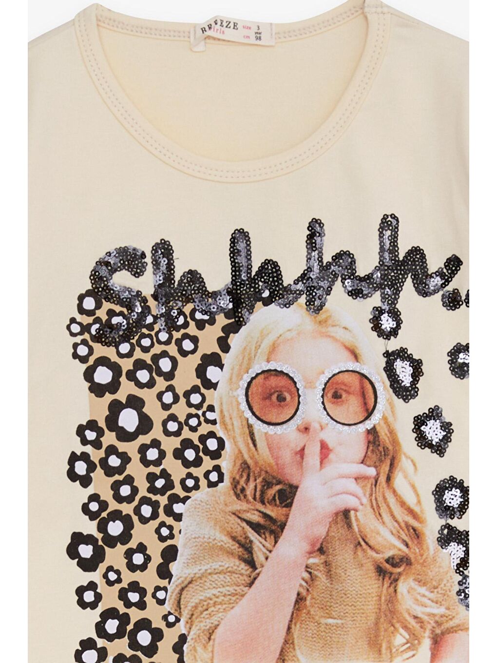 Ekru Kız Çocuk Uzun Kollu Tişört Pullu Kız Baskılı Krem (3-6 Yaş)-2