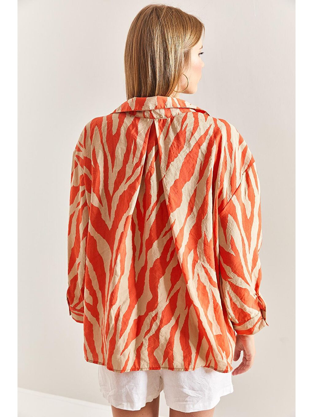 Tek Cepli Baskılı Desenli Gömlek - Turuncu-3