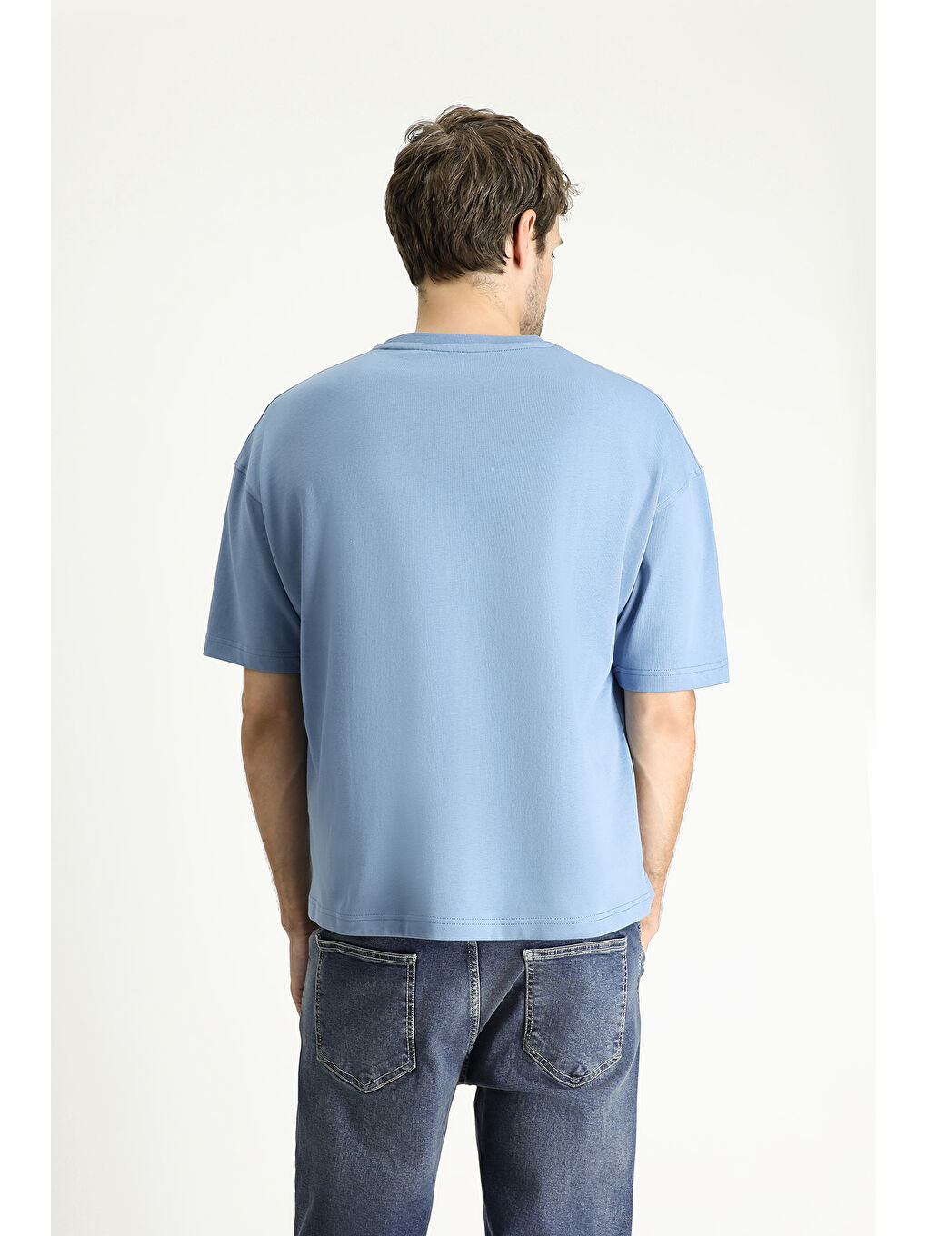 Mavi Bisiklet Yaka Oversize Baskılı Süprem Pamuk Tişört-4