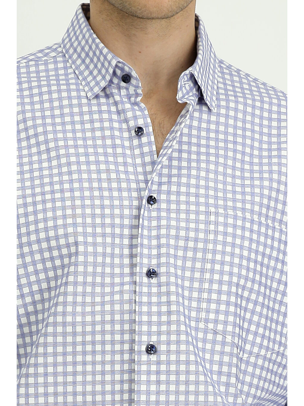 Lacivert Uzun Kol Regular Fit Pamuk Ekose Gömlek-4