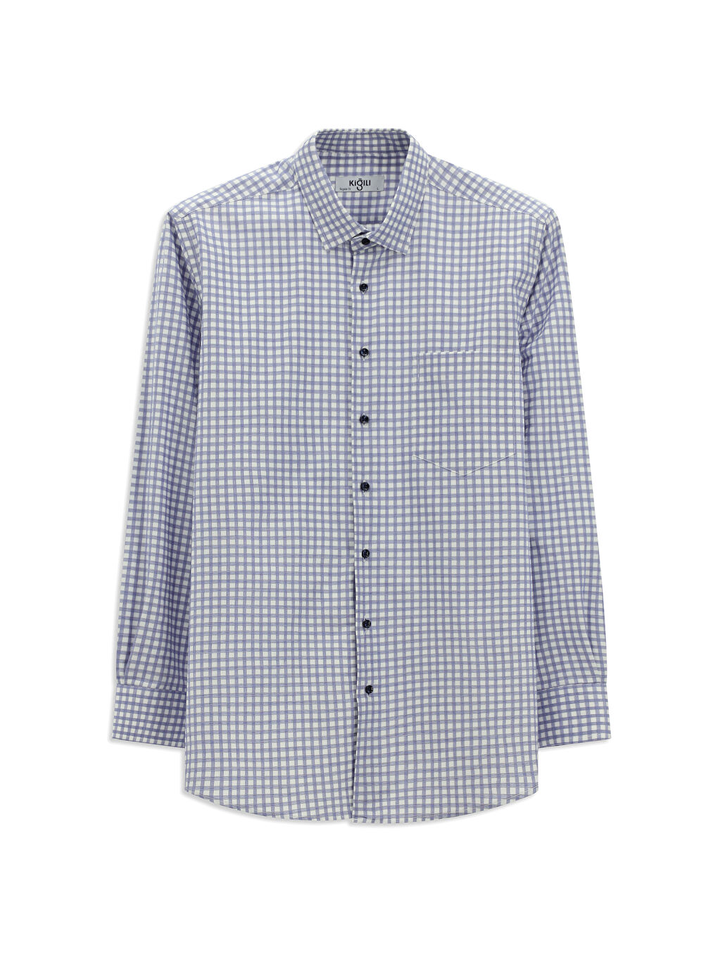 Lacivert Uzun Kol Regular Fit Pamuk Ekose Gömlek-5