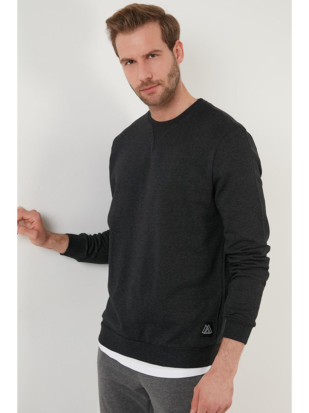 Buratti Gri Şardonlu Slim Fit Bisiklet Yaka Kışlık Sweat 5975001 - 1