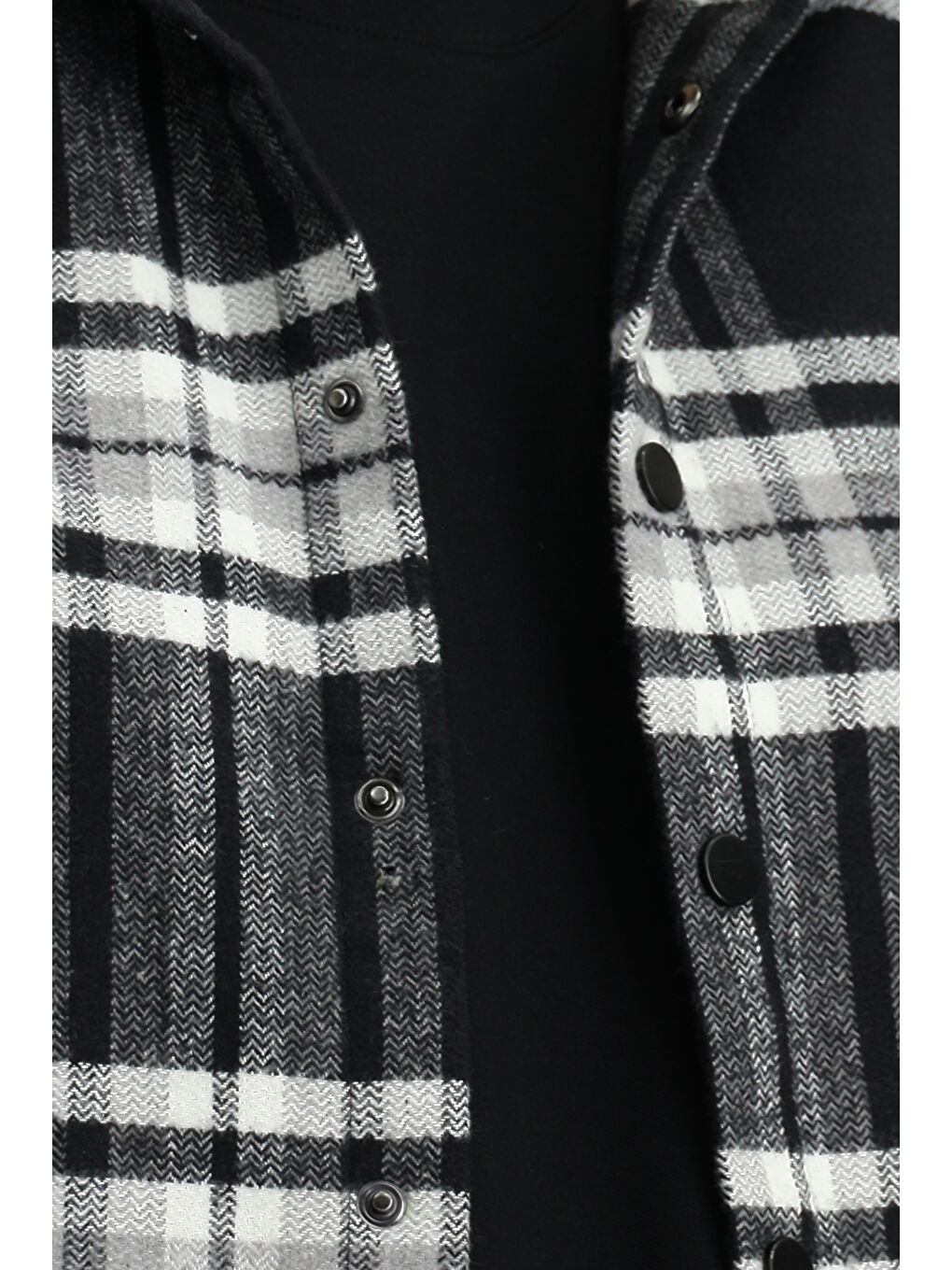 Siyah Uzun Kol Oversize Ekose Shacket Oduncu Pamuklu Gömlek / Mont-4