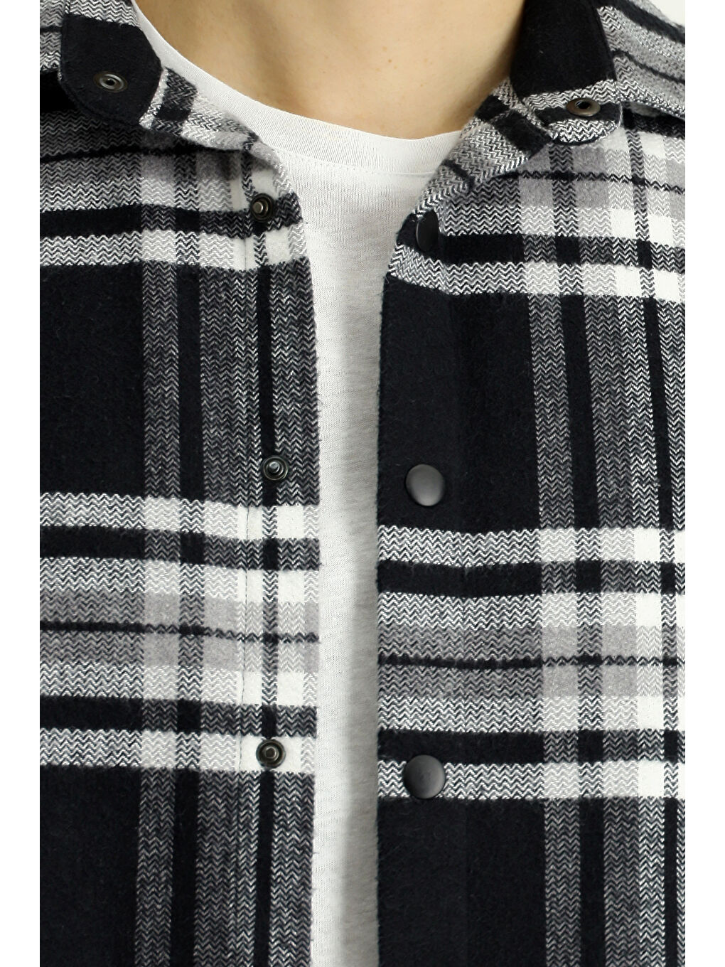Siyah Uzun Kol Oversize Ekose Shacket Oduncu Pamuklu Gömlek / Mont-5