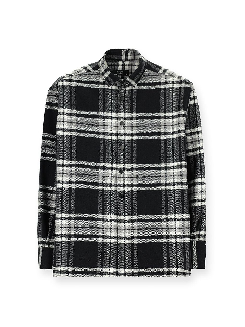 Siyah Uzun Kol Oversize Ekose Shacket Oduncu Pamuklu Gömlek / Mont-6