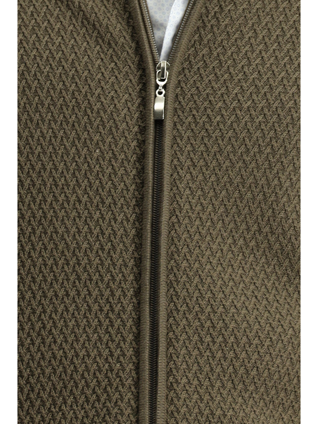 Kahverengi Slim Fit Dar Kesim Desenli Fermuarlı Pamuklu Triko Hırka-5