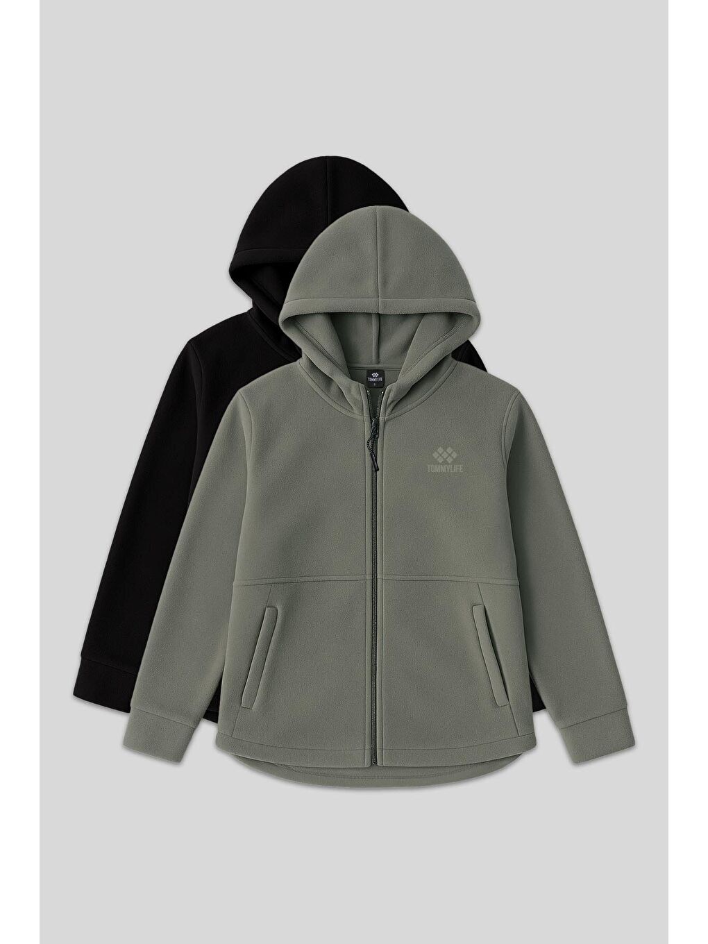 Rahat Form Kapüşonlu 2li Paket Siyah-Çağla Kadın Polar Sweatshirt - 97233