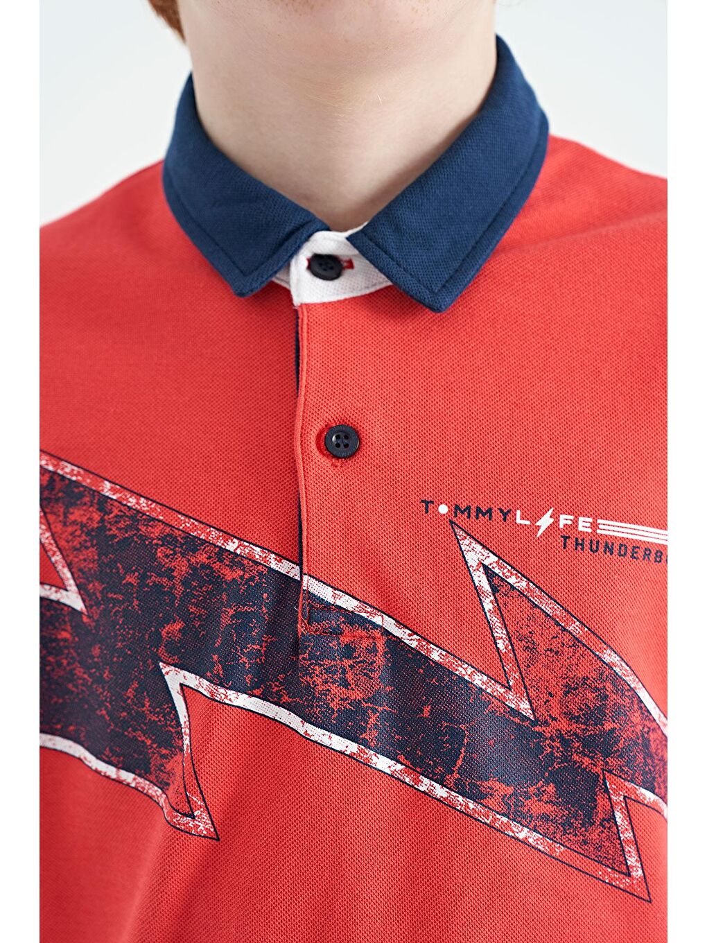 TOMMYLIFE Açık Kırmızı Coral Baskı Detaylı Standart Kalıp Polo Yaka Erkek Çocuk T-Shirt - 11154 - 1