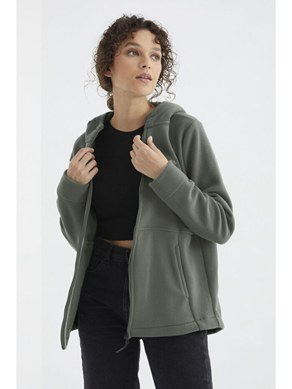 Rahat Form Kapüşonlu 2li Paket Siyah-Çağla Kadın Polar Sweatshirt - 97233-1