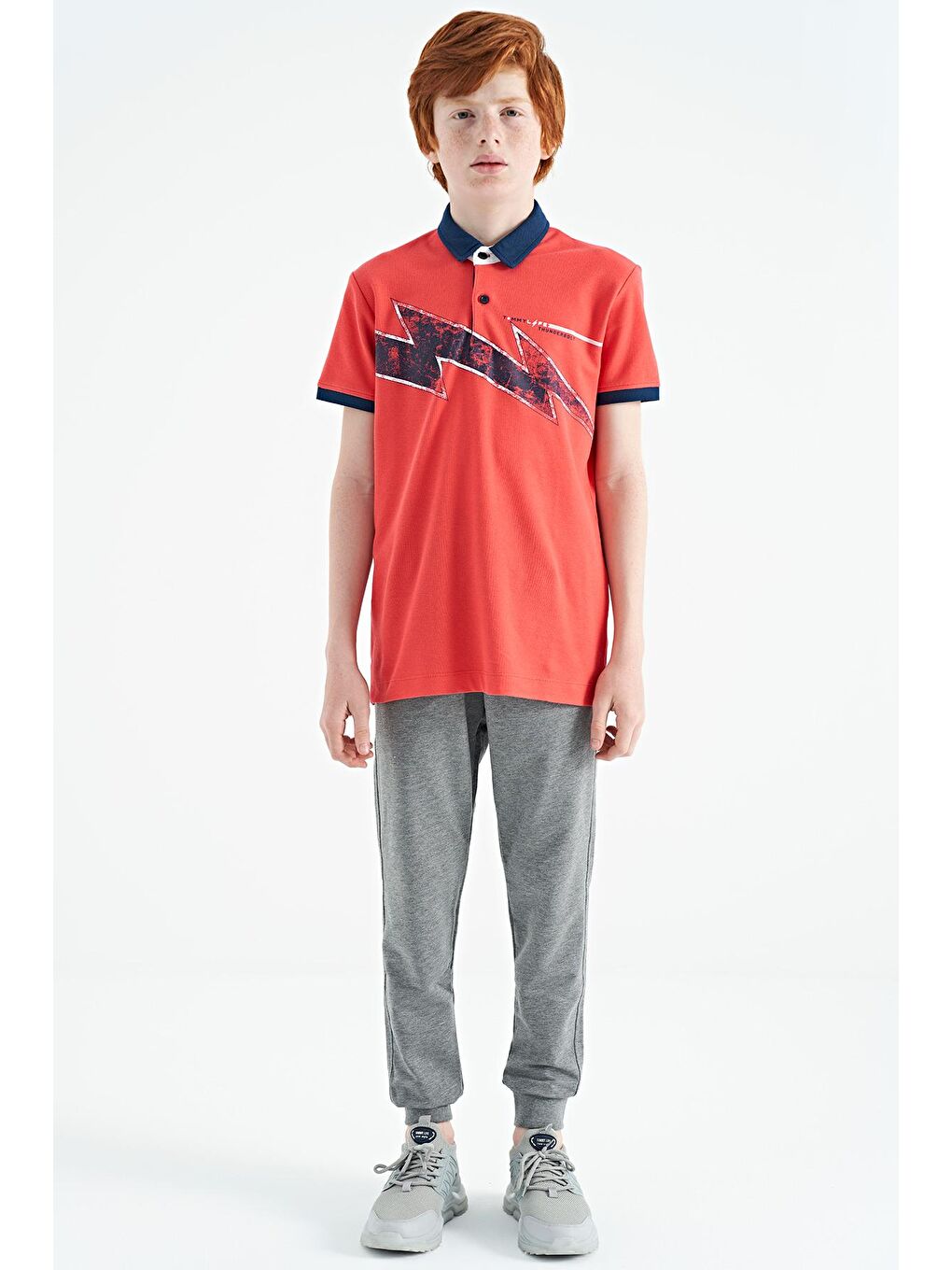 TOMMYLIFE Açık Kırmızı Coral Baskı Detaylı Standart Kalıp Polo Yaka Erkek Çocuk T-Shirt - 11154 - 2