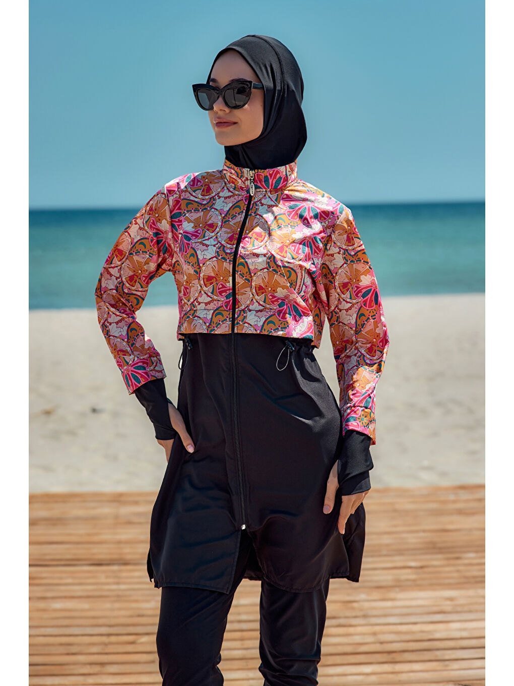 Siyah Tam Kapalı Tesettür Mayo Hale R2501-2