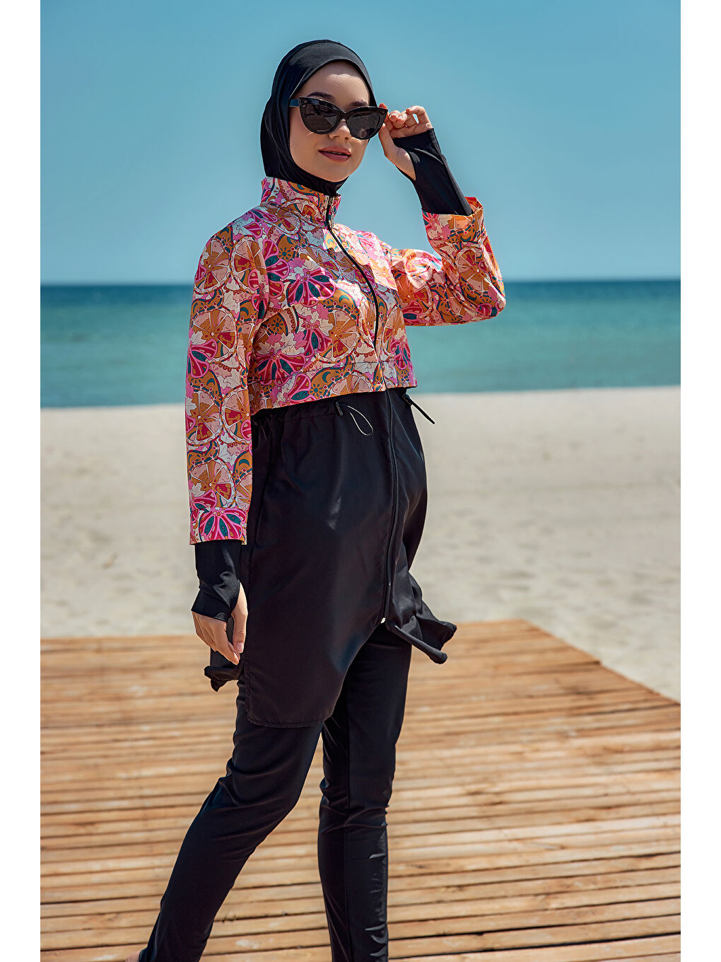 Siyah Tam Kapalı Tesettür Mayo Hale R2501-4