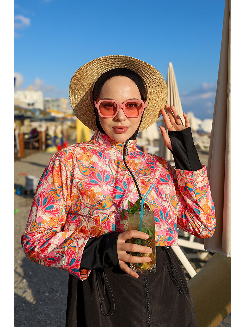 Siyah Tam Kapalı Tesettür Mayo Hale R2501-6