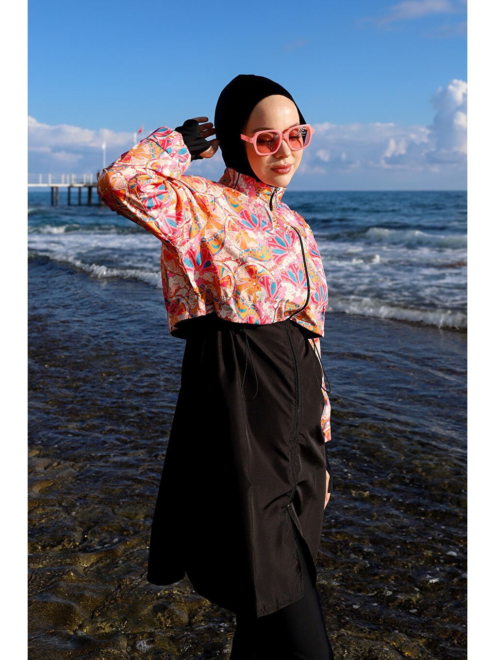 Siyah Tam Kapalı Tesettür Mayo Hale R2501-7