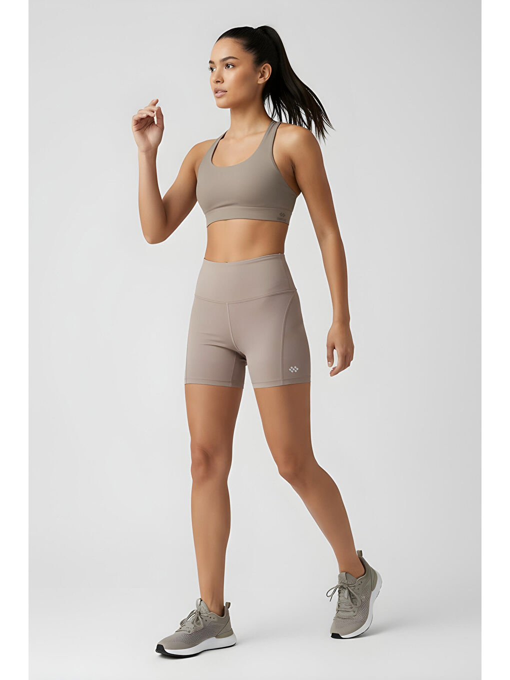 Koyu Bej Kemer Detaylı Yüksek Bel Slim Fit Kısa Biker Kadın Tayt - 91017