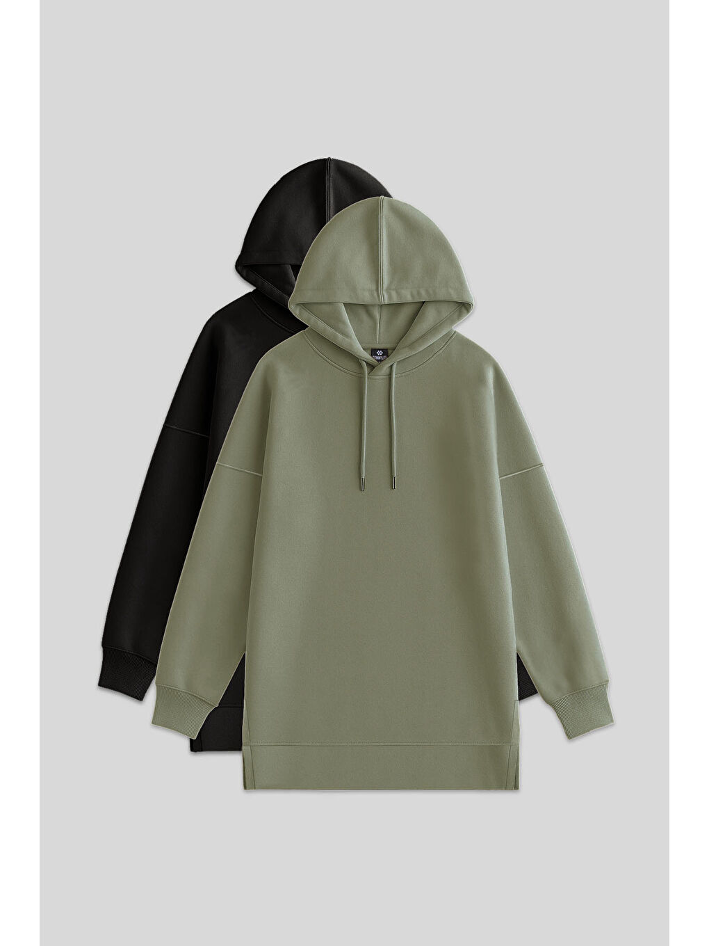 Oversize Kapüşonlu 2li Paket Siyah-Çağla Kadın Tunik Sweatshirt - 97242