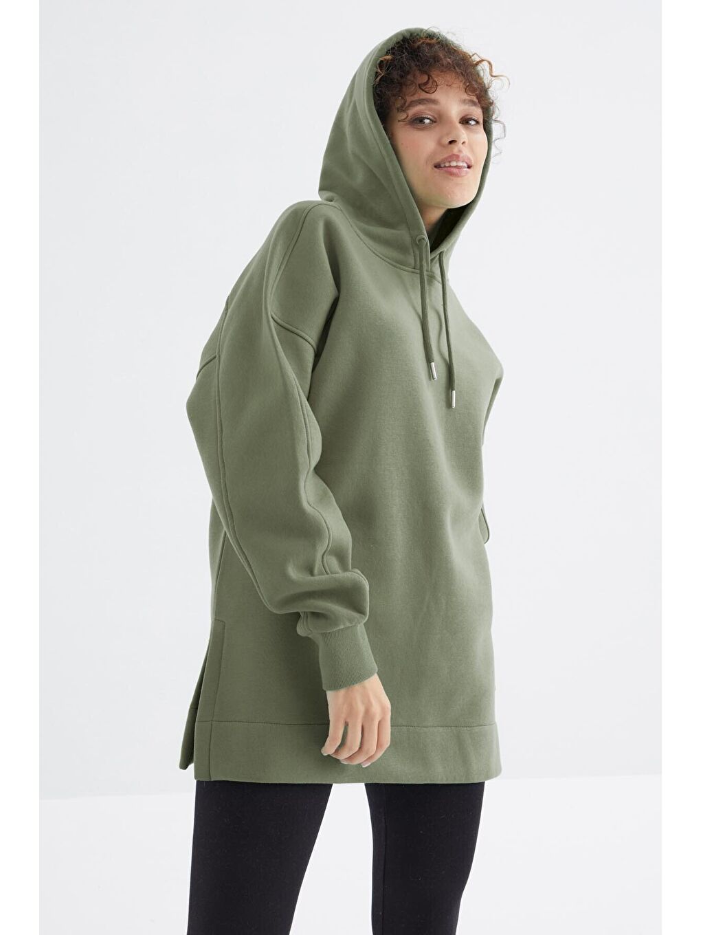 Oversize Kapüşonlu 2li Paket Siyah-Çağla Kadın Tunik Sweatshirt - 97242-2