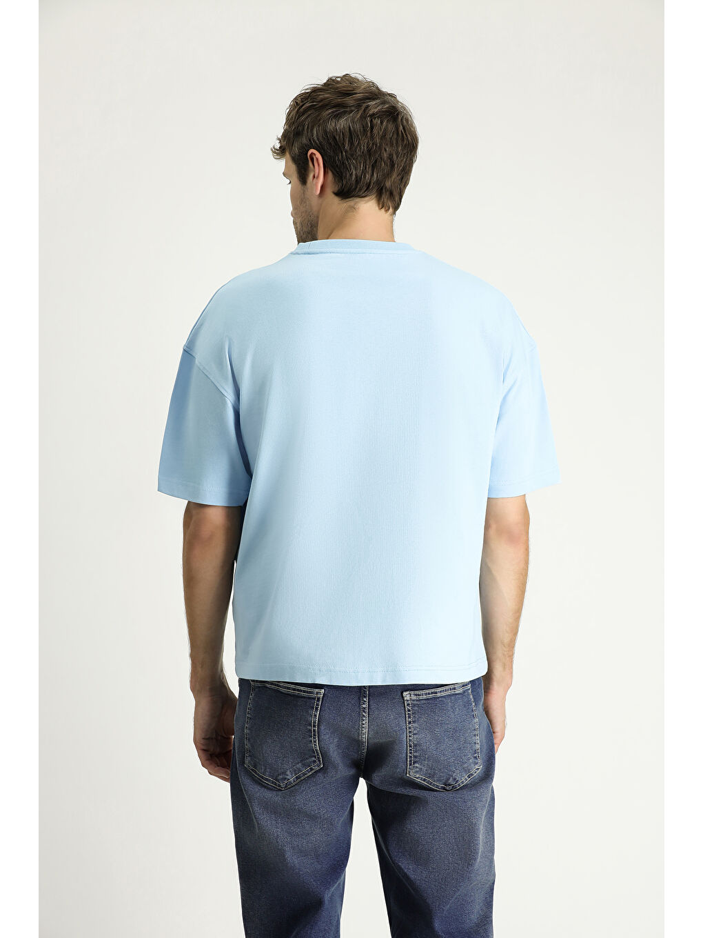 Mavi Bisiklet Yaka Oversize Baskılı Süprem Pamuk Tişört-4