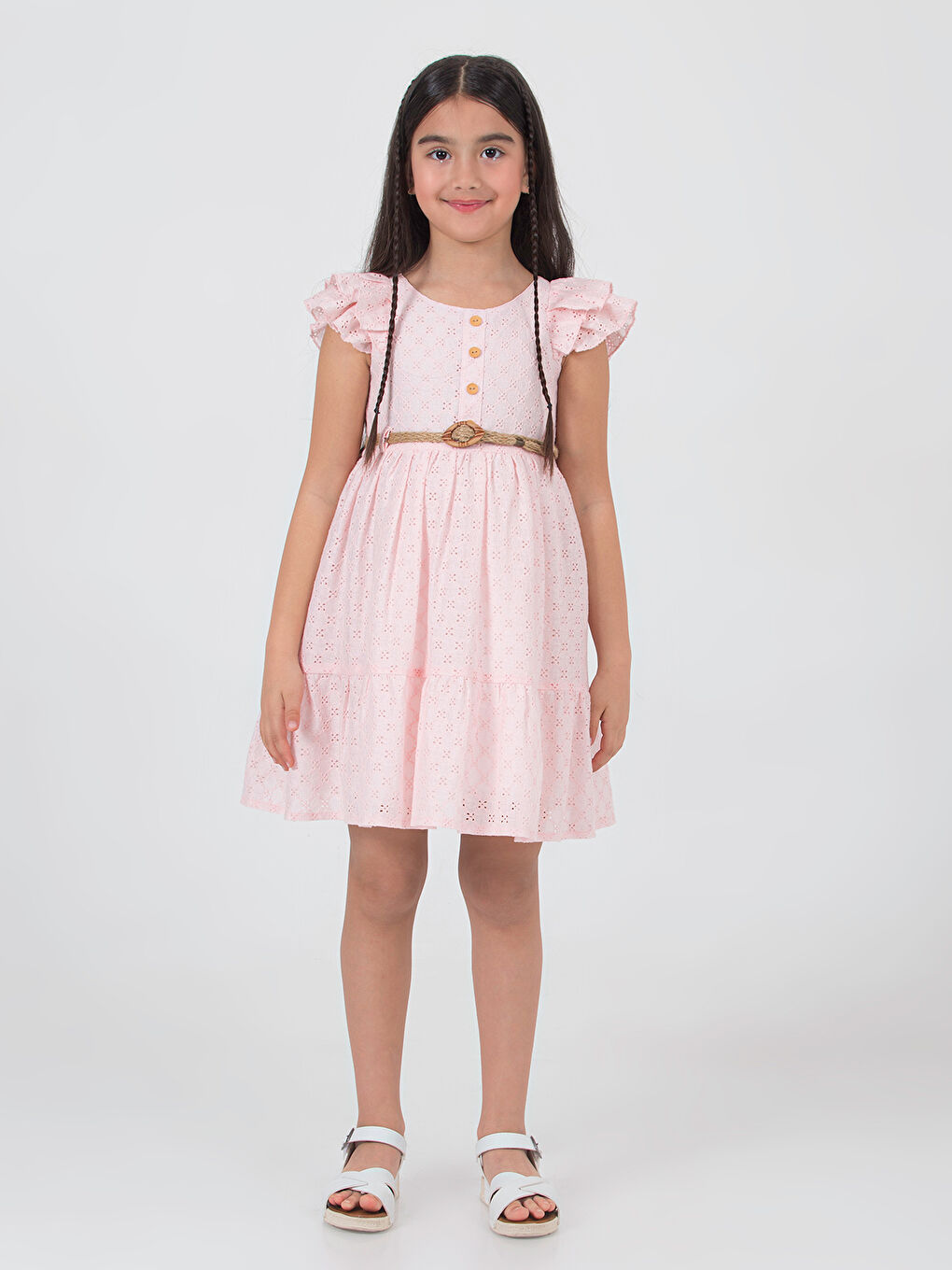 Pembe Gilrs Kız Çocuk Elbise 6-9 Yaş Pudra