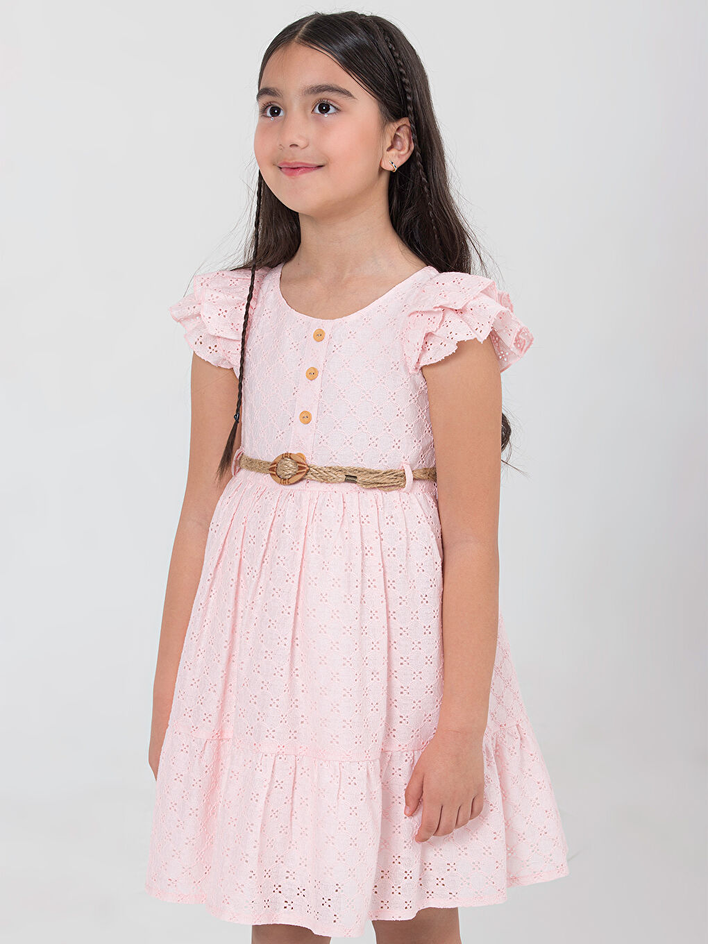 Pembe Gilrs Kız Çocuk Elbise 6-9 Yaş Pudra-1