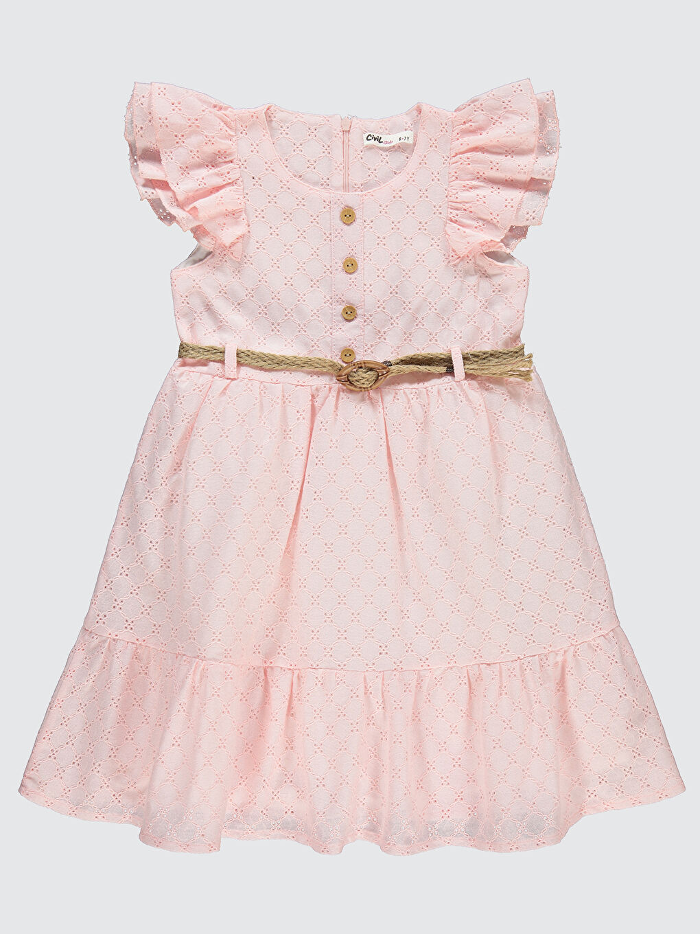 Pembe Gilrs Kız Çocuk Elbise 6-9 Yaş Pudra-3