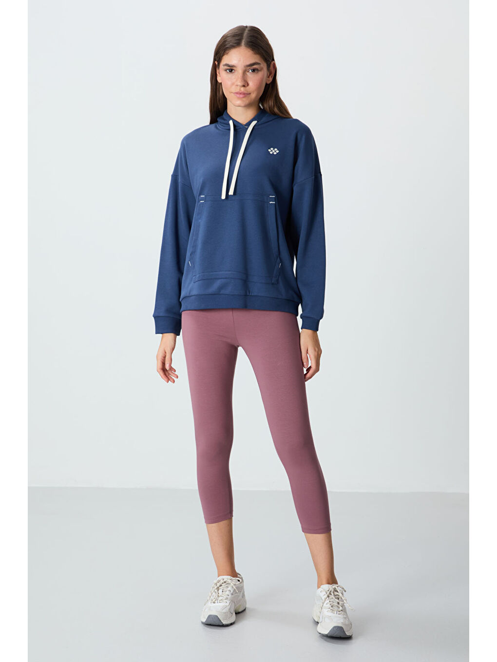 Slim Fit 3lü Paket İndigo-Gül Kurusu-Kahverengi Kadın Kapri Tayt - 93097-3