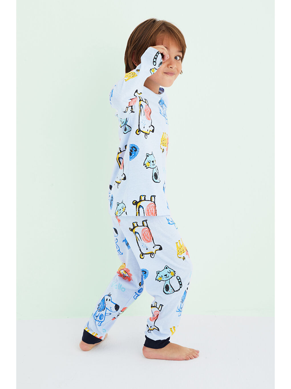 Erkek Çocuk Mavi Renkli Desenli Pamuklu Pijama Takım 24225806